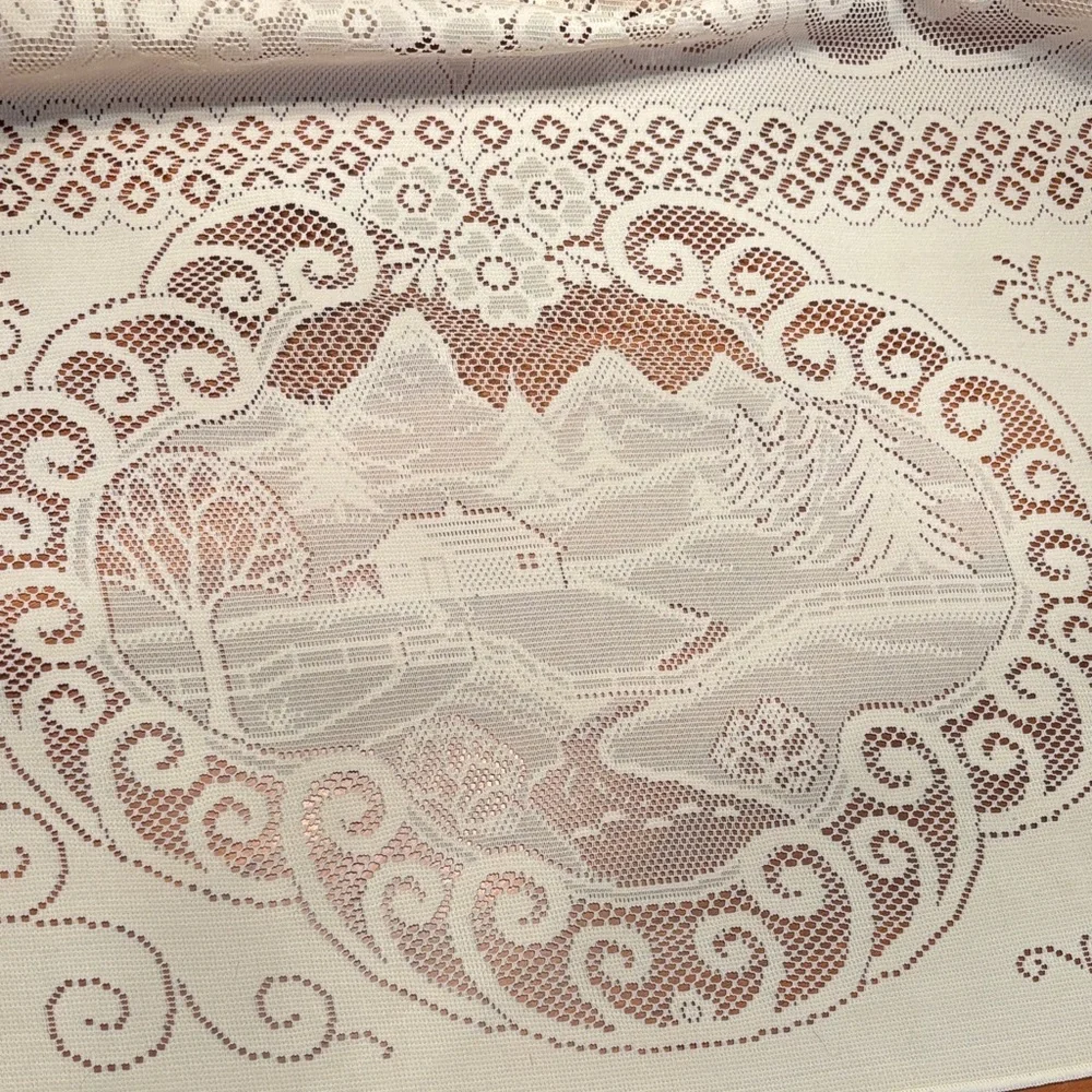 9’x5’ Cream Lace Tablecloth OR Craft Lace/ Fabric with Winter Scenes